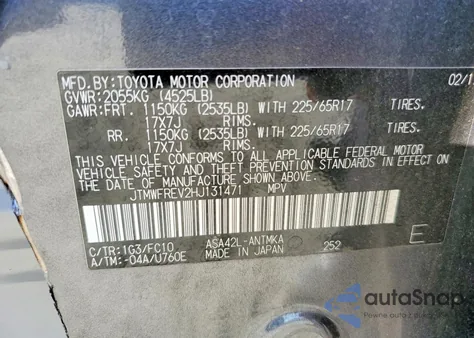 2017 Toyota Rav4 Xle z USA, uszkodzony, nr VIN JTMWFREV2HJ131471